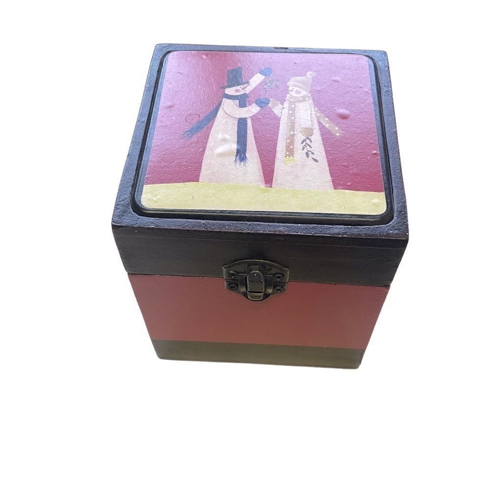 Christmas Coasters Red and Black Snowmen In Wood Box